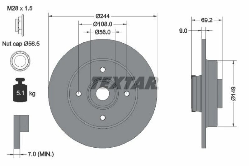 Image of Brake disc TEXTAR 92305403