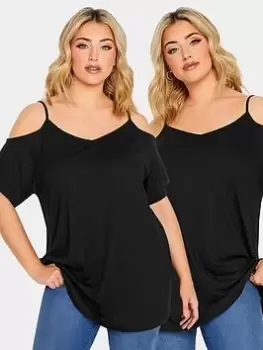 Image of Yours Strappy Cold Shoulder 2 Pack Black, Size 18, Women