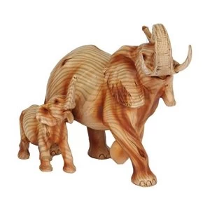 Image of Naturecraft Wood Effect Resin Figurine - Elephant & Calf