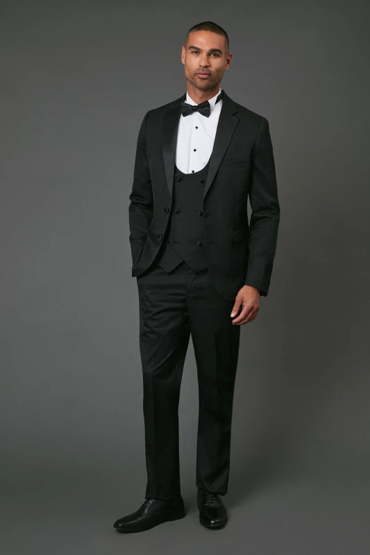 Image of Burton Mens Black Tailored Fit Tuxedo Suit Trousers Black 32R Male BBB04714