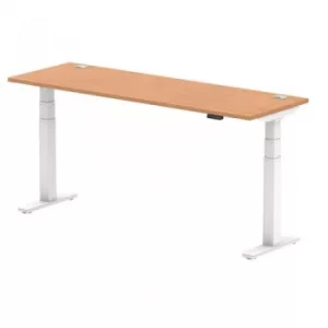 image of Air 1800 x 600mm Height Adjustable Desk Oak Top Cable Ports White Leg