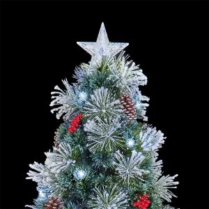 image of Premier Housewares Premier Ltd Silver Snow Tipped Tree with White LED Pinecones Berries - 1.8m