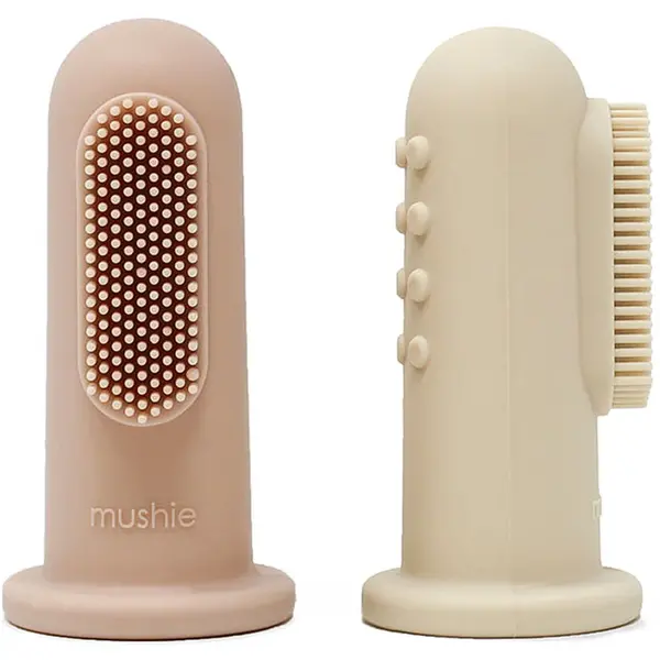 Image of Mushie Silicone Finger Sand & Blush Kids Toothbrush 2Pcs