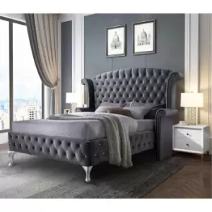 Image of President Bed Double Plush Velvet Steel