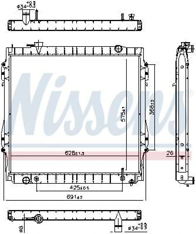 Image of NISSENS 606946 Engine radiator Aluminium, Brazed cooling fins, without expansion tank, without gasket/seal Radiator,engine cooling (470)