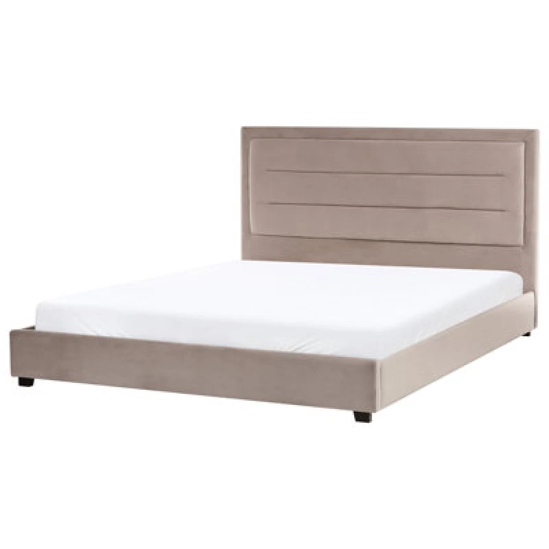 Image of Beliani Bed Velvet Rouen 180 X 200 Cm (Eu Super King) Taupe