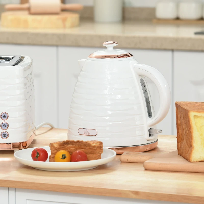 Image of HOMCOM Electric Kettle, Fast Boil, 1.7L, 3kW, Swivel, White Ripple, White 800-207V70CW