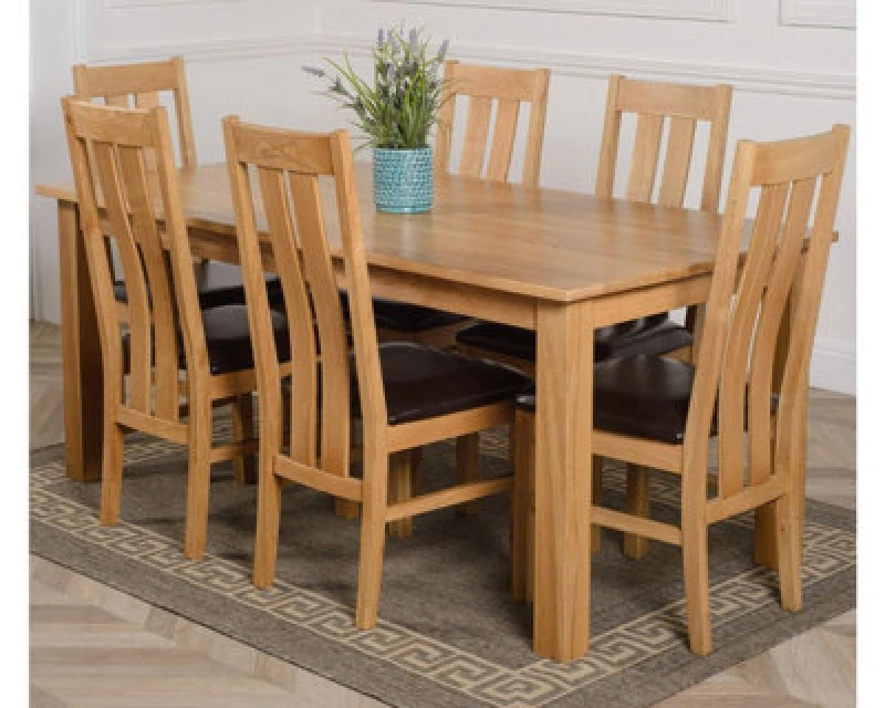 Image of Thats Furniture Oslo 180 x 90cm Large Oak Dining Table & 6 Princeton Chairs in Brown Brown Unisex 180 x 90 cm