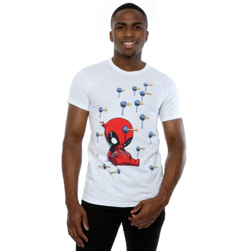 Image of Marvel Marvel Men Deadpool Cartoon Knockout T-Shirt in White Size: Small White S Male 5057068042089