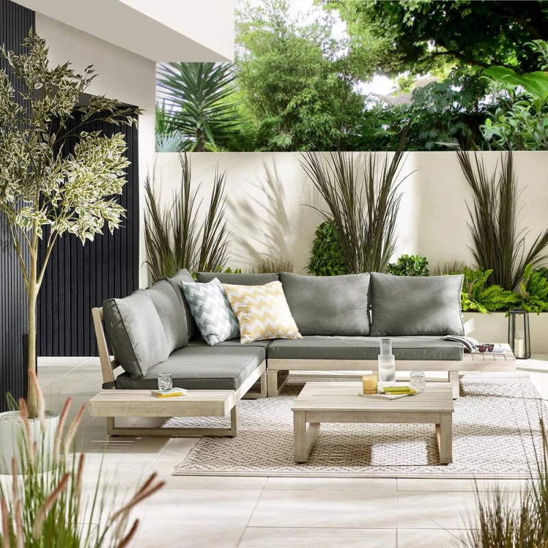 Image of FurnitureboxUK Brisa Solid Wood 5 Seat Outdoor Sofa Set in Off-White Off-White Unisex