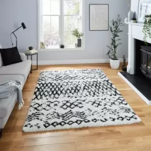 Image of Scandi Berber G271 White Black 200cm x 290cm Rectangle - Black and Ivory