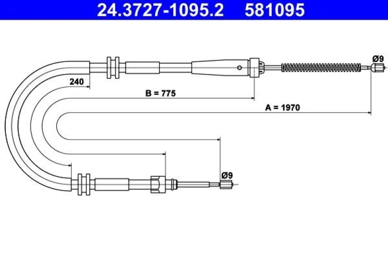 Image of ATE 24.3727-1095.2 Brake Cable 1970mm Cable,parking brake (124)