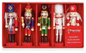 image of Premier Decorations Set of 5 Wooden Nutcracker Decorations