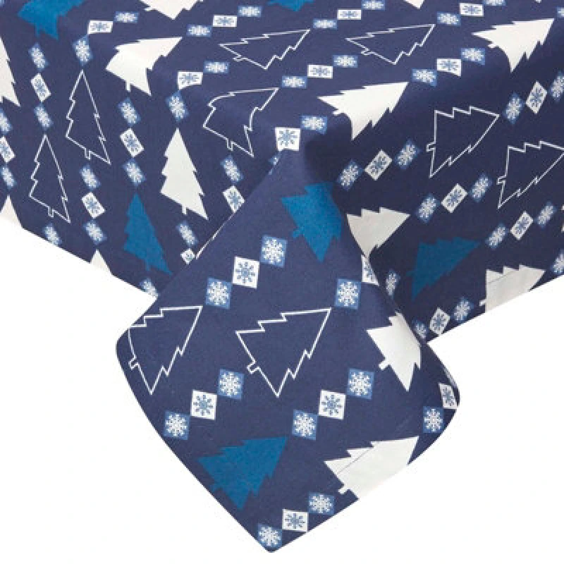 Image of Homescapes Blue Winterland 100% Cotton Christmas Tablecloth 137 X 178 Cm