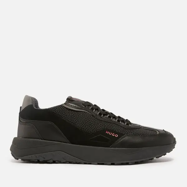 Image of HUGO Mens Kane Leather and Faux Leather Runner Trainers - UK 8 Black Trainers male 50510228-005 8