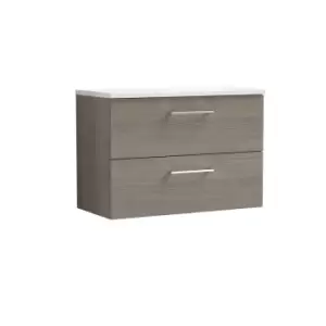 image of Nuie Arno 800mm Wall Hung 2 Drawer Vanity & Sparkling White Laminate Top Solace Oak