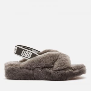 Image of UGG Womens Fab Yeah Sheepskin Slippers - Charcoal - UK 3