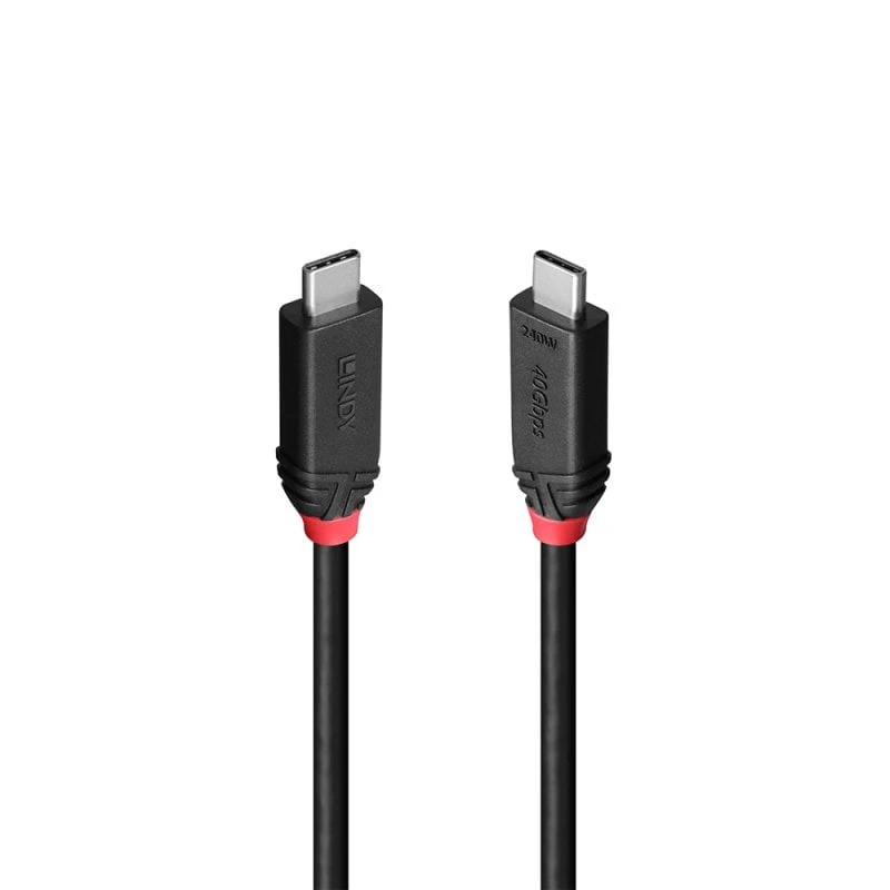 Image of Lindy 0.5m USB4 240W Type C Cable. Black Line