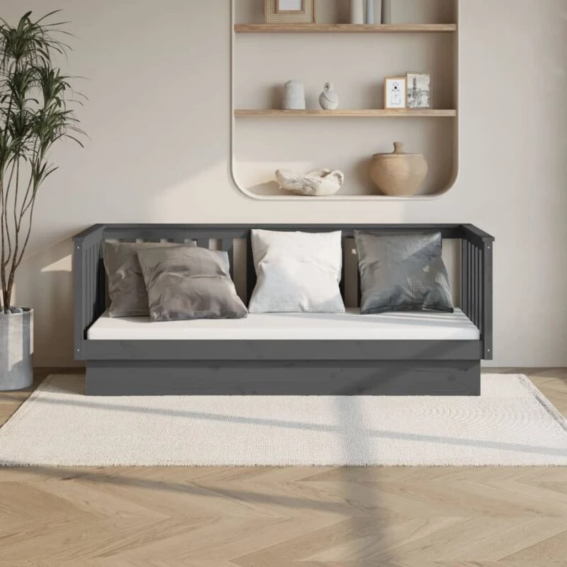 Image of Vidaxl Day Bed Grey 75X190 Cm Solid Wood Pine, Grey 821576