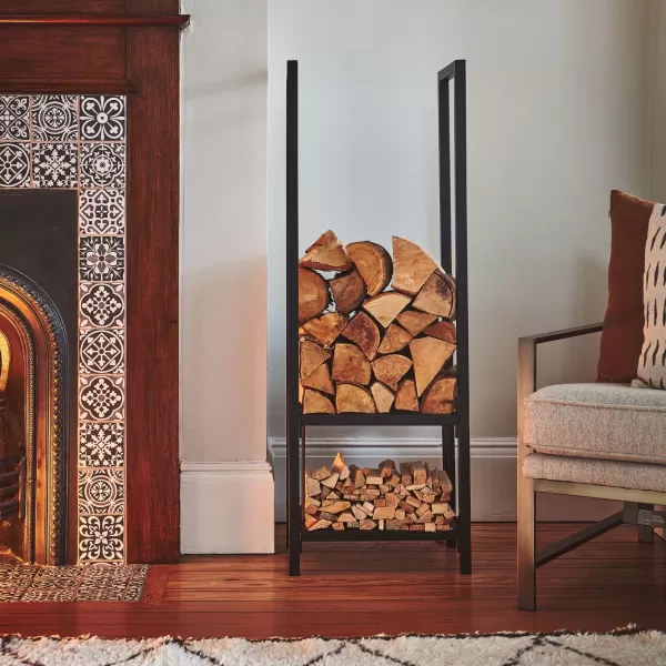 Image of Tall Square Shelved Log Storage Basket Black