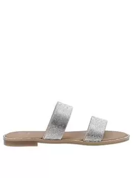 image of Dune London Loyale Flat Sandals - Silver, Size 5, Women