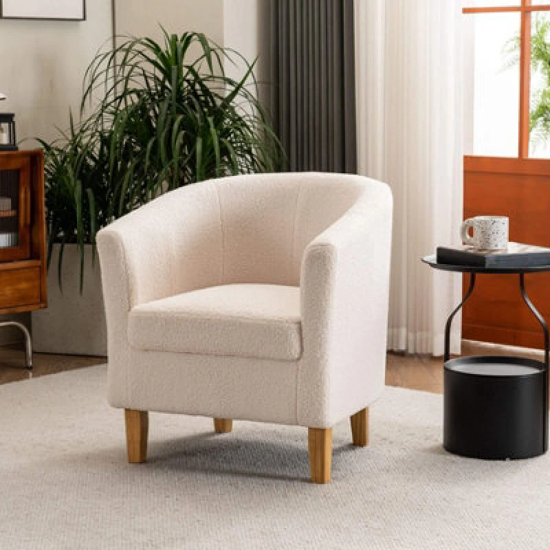 Image of Home Source Bedford Boucle Fabric Accent Occasional Tub Chair Armchair Cream
