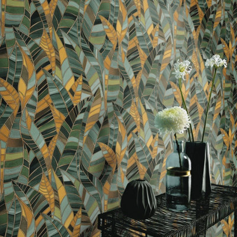 Image of Erismann Wallpaper Elle Decoration Serenade Green Embossed Vinyl Wallpaper by Erismann Green