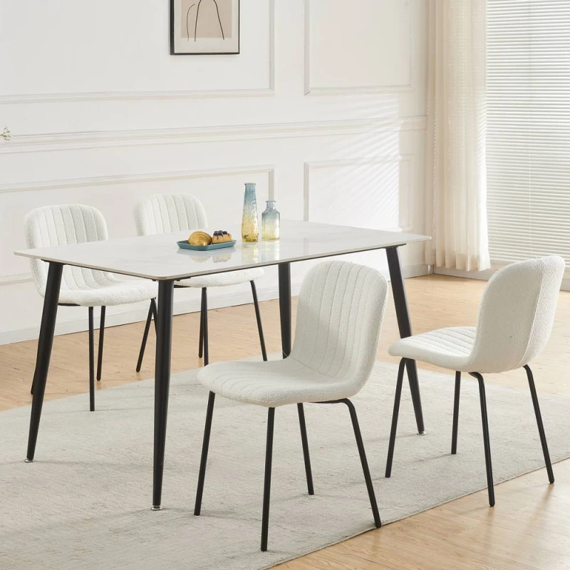 Image of MCC Direct Bella Luxe Set of 4 Teddy Faux Fur Dining Chairs in Beige Beige Unisex