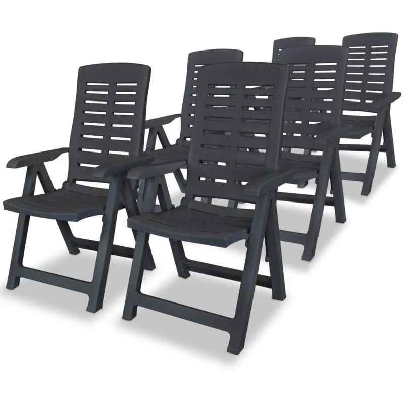 Image of vidaXL 6x Reclining Garden Chairs 60x61x108cm Plastic Anthracite Foldable Seat