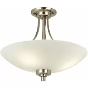 image of Semi Flush Ceiling Light Satin Chrome Glass 3 Bulb Feature Lamp Holder Fitting