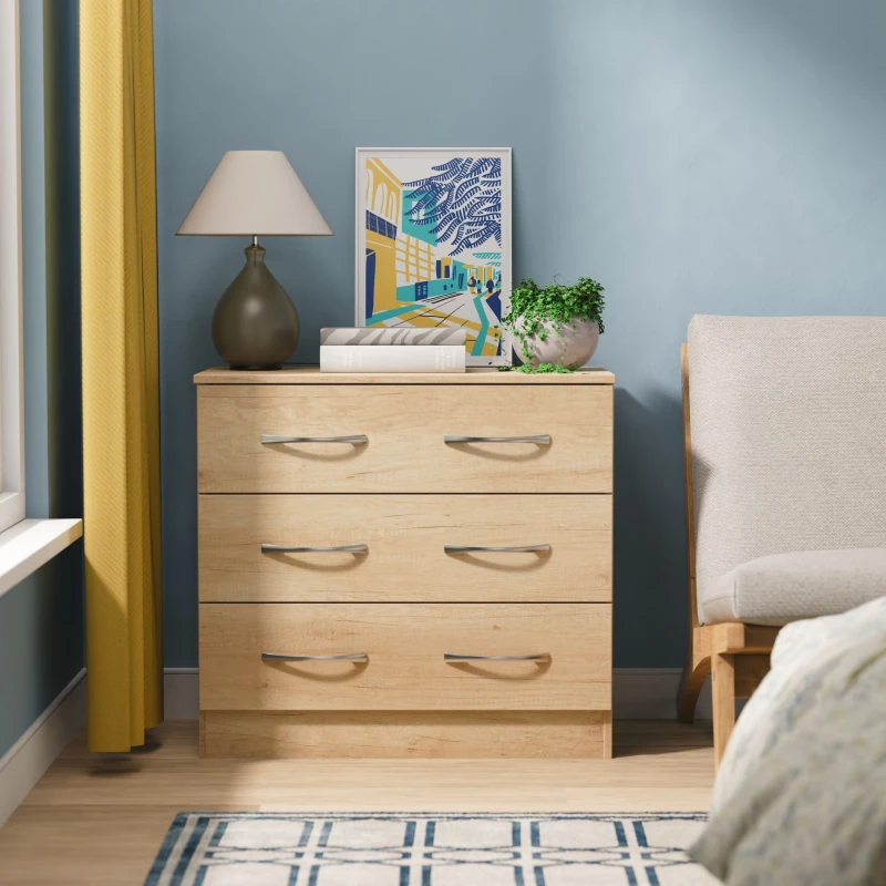 Image of Ready Assembled 2 U Hampshire 3 Drawer Chest (Ready Assembled) in Light Brown Light Brown Unisex