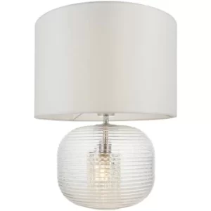 image of Endon Westcombe Modern Classic Twin Light Table Lamp Clear Ribbed Glass Base with White Fabric Shade