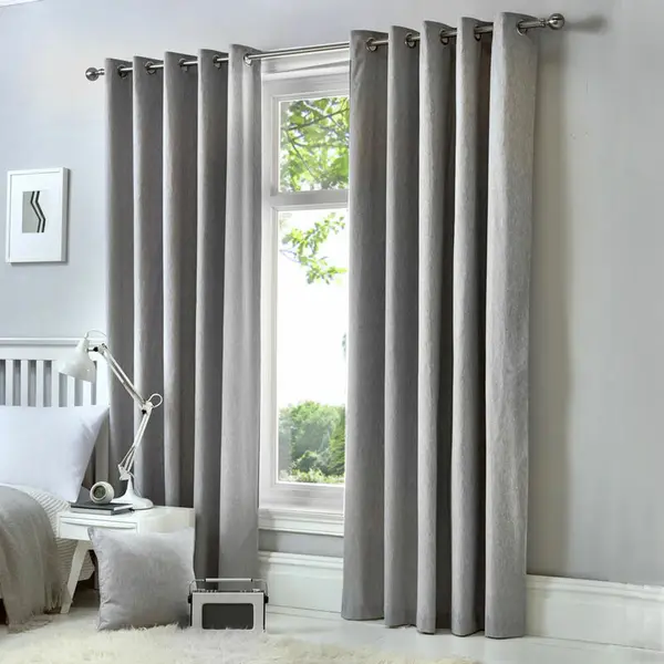 image of Fusion Sorbonne 100% Cotton Eyelet Lined Curtains, Silver, 90 x 72" - Fusion SNESV90726LUU