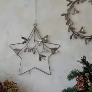 Image of Galvanised Star Mistletoe Wreath W31cm