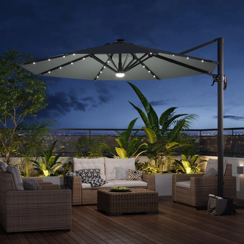 Image of Breeins 3m Round Cantilever Parasol with Solar LED Lights Grey unisex One size