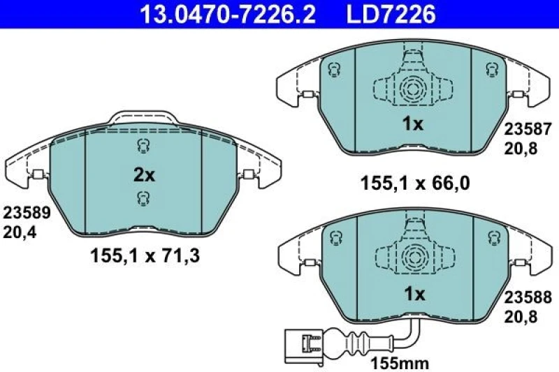 Image of ATE 13.0470-7226.2 Brake pad set incl. wear warning contact Brake Pad Set,disc brake (402)