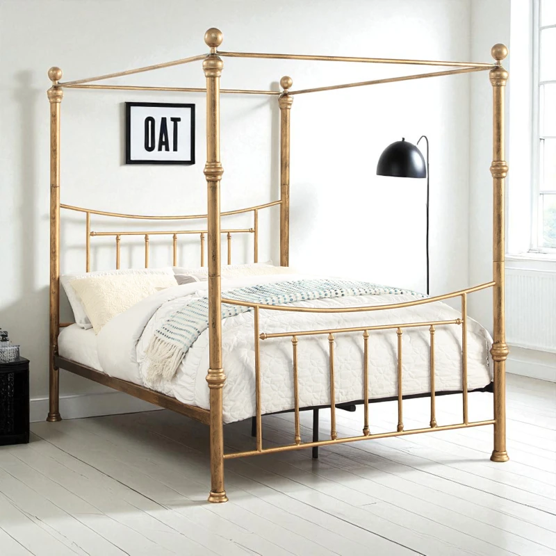 Image of OAT Home Westminster Victorian Style Antique Brass Effect 4 Poster Canopy Bed Frame in Bronze Size: Double Bronze Unisex Double