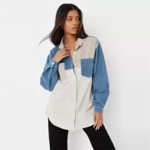 image of Missguided Tall Coord Colourblock Boyfriend Shirt - Neutral