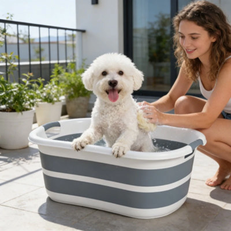 Image of Pawhut 27L Dog Bath Tub Foldable Pet Bathtub With Drain Hole Grey