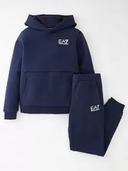 image of EA7 Emporio Armani Boys Core Id Hoodie Tracksuit - Navy/White Size Age: 6 Years