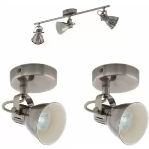 image of Loops - Ceiling Spot Light & 2x Matching Wall Lights Antique Nickel Adjustable Shade