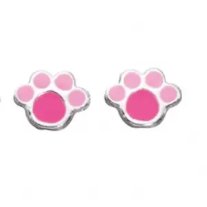 image of Beginnings Sterling Silver Pink Enamel Paw Print Stud Earrings A883P