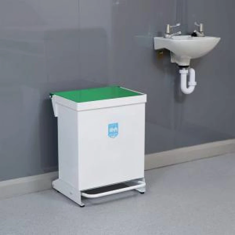 Image of Fire Retardant Steel Sackholder White Body with Green Lid 42L 410368