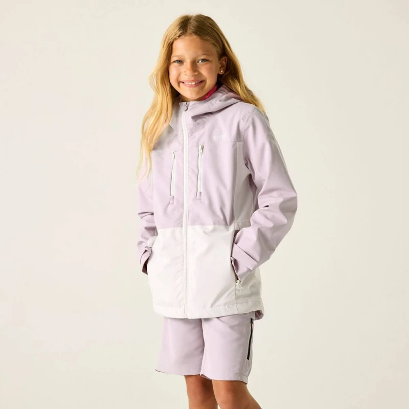 Image of Regatta Highton Panelled Hooded Waterproof Jacket in Lilac Size: 15-16 Years Lilac Unisex 15-16 Years