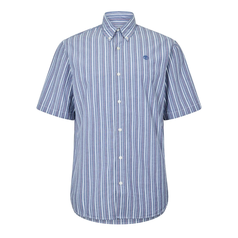 Image of Timberland Mens Striped Short Sleeve Oxford Shirt Dark Denim Yd male S