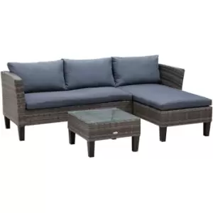 Image of Outsunny 3 PCs Rattan Outdoor Set Cushion L Shape Corner Sofa Coffee Table