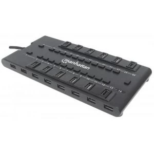 Image of Manhattan MondoHub II 28x USB-A Ports (4x 5 Gbps USB 3.2 Gen1 aka USB 3.0 and 24x 480 Mbps USB 2.0) AC Powered Black Boxed (With Euro 2-pin plug)