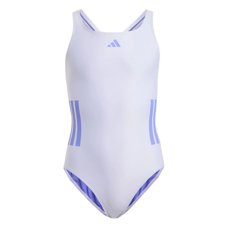 Image of adidas Three Stripe Swimsuit Junior Girls One Piece Swimsuits 11-12 Years Purple 35303624215