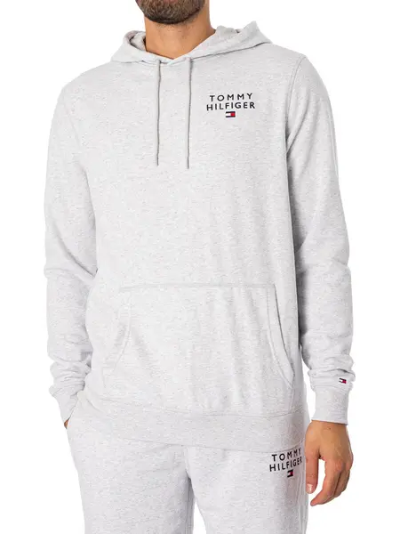 Image of Tommy Hilfiger Lounge Chest Logo Pullover Hoodie Ice Grey Heather XL