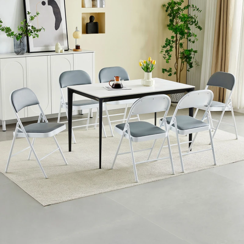 Image of MCC Direct Set of 6 Folding Dining Chairs with Metal Frame and Padded Seats Grey
